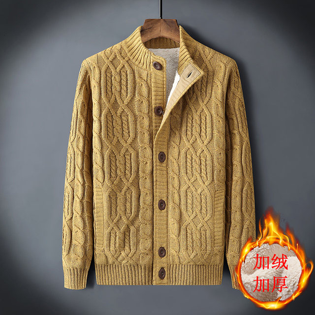 Loose men's sweater jacket cardigan plus velvet thickened warm sweater ...