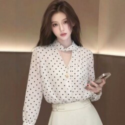 Polka Dot Flutter Collar Long-Sleeved Shirt for Women, 2026 New Summer Design, French-Style Chic and Unique Top