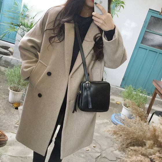 Cai Dai Fei 2025 Spring and Summer New Korean Style Slim Women's Woolen Coat Slimming Large Size Medium Long Woolen Coat