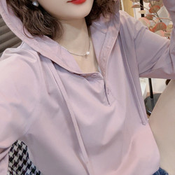 Hooded Long-Sleeved T-Shirt for Women, Autumn 2025 New Korean Style Versatile Elegant High-End Top, Solid Color Casual Sweatshirt