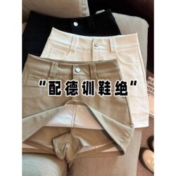 Plus-Size Khaki Skirt for Women, Summer High-Waisted Slimming A-Line Short Skirt with Pockets, Anti-Exposure Elastic Bodycon Skirt