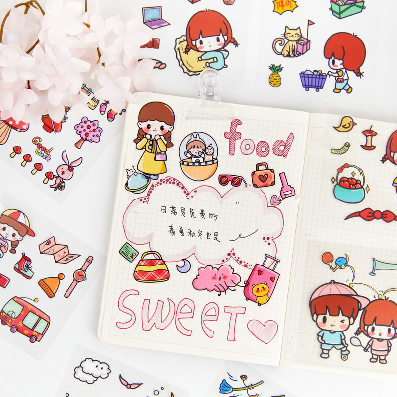 어린이와 소녀를위한 200 귀여운 스티커 휴대 전화 장식 작은 패턴 방수 소녀 심장 DIY 핸드북 GUKA 스티커-
