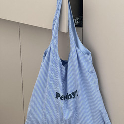 Korean-Style Large-Capacity Nylon Shoulder Bag with Striped Letter Print, Simple and Versatile, Fashionable Niche Tote Bag for Women