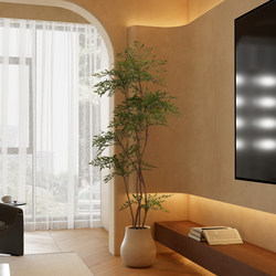 Sen Space Simulated Nandina Green Plant, High-End Light Luxury Indoor Plant Potted Fake Tree, Antique Wood Style Ornament