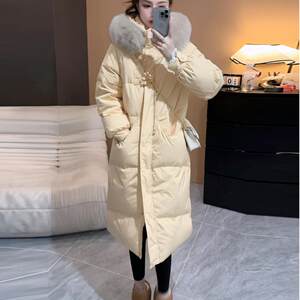 
Chinese Knot 2025 New Big Fur Collar Down Jacket Women's Winter Mid-Length Loose Over-the-Knee Thickened Cotton Jacket