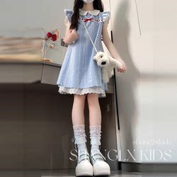 Girls' Beautiful Dress with Flutter Sleeves, Doll Collar, Plaid Pattern, Summer 2026 New Style for Children