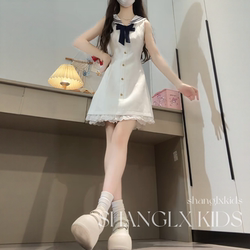 Big Girl's Dress, Super Pretty Dress for Girls, Sailor Collar, Preppy Style, Summer 2026 New Model for Children