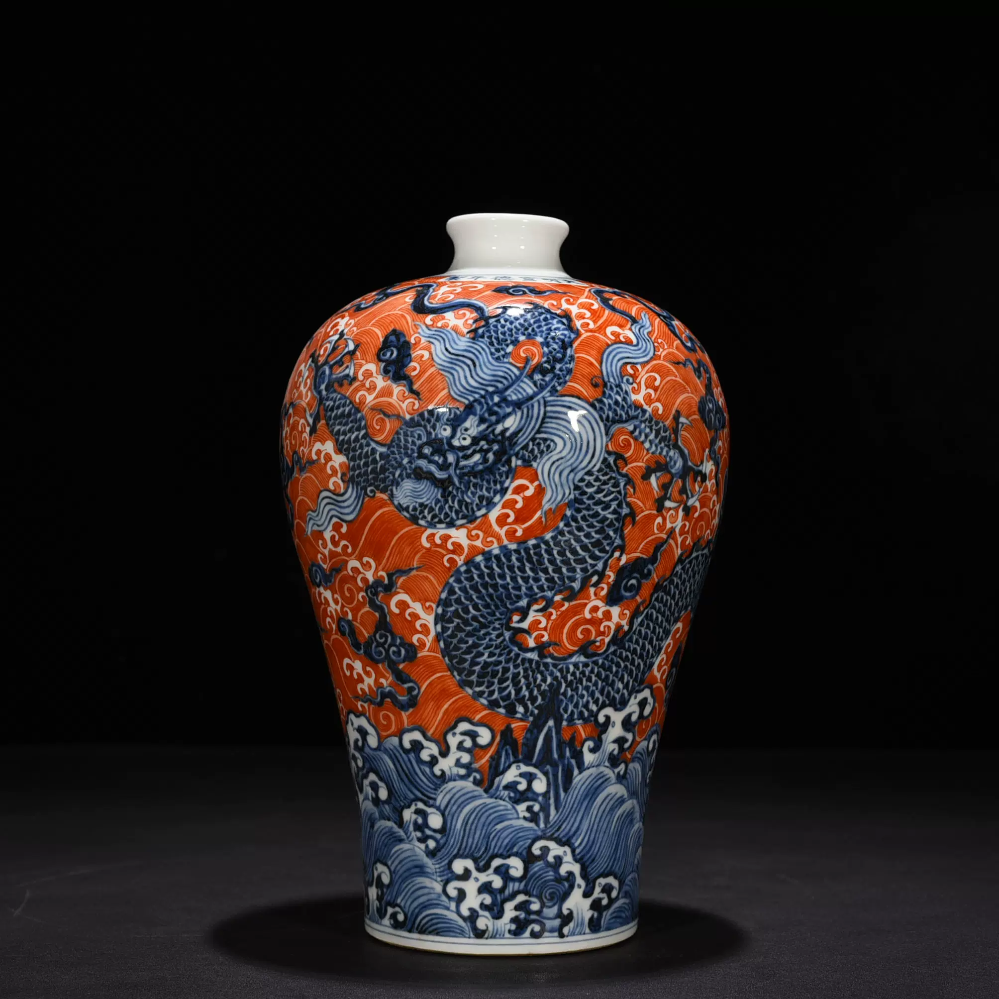 明宣德青花矾红海水龙纹梅瓶古玩古董古瓷器旧货收藏-Taobao Singapore