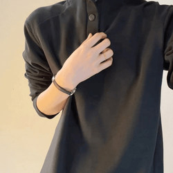 American-Style Double-Sided Thermal Fleece Stand-Up Collar Sports Sweatshirt for Men, Autumn and Winter, Two-Button Inner Layer Base Shirt, Regular Shoulder Long-Sleeve T-Shirt