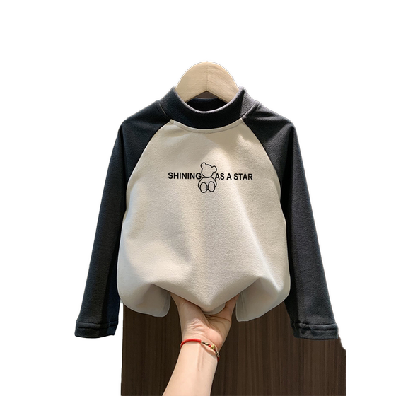 
Autumn and winter children's clothing new style German velvet half turtleneck long-sleeved T-shirt medium and large boys' inner layering splicing warm top clothes