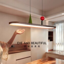 Chinese-Style Minimalist Oval Dining Room Pendant Light, Natural Wood Style Long Strip Light, Creative and Unique Walnut Color Spiral Light, Dining Room Light