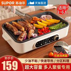 Supor Electric Grill Pan for Home Use, Barbecue Pan, Indoor Non-Stick Electric Grill, Multifunctional Grill Pan for Grilling and Frying Meat