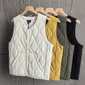 
Japanese single foreign trade! Gourd-shaped quilted quilted windproof and waterproof autumn and winter V-neck lightweight cotton vest for men and women