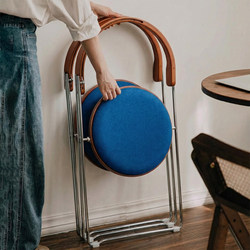 Bauhaus Folding Dining Chair with Backrest for Home Use in Small Apartments, Retro Dopamine Style, Solid Wood, Blue Dressing Table Stool