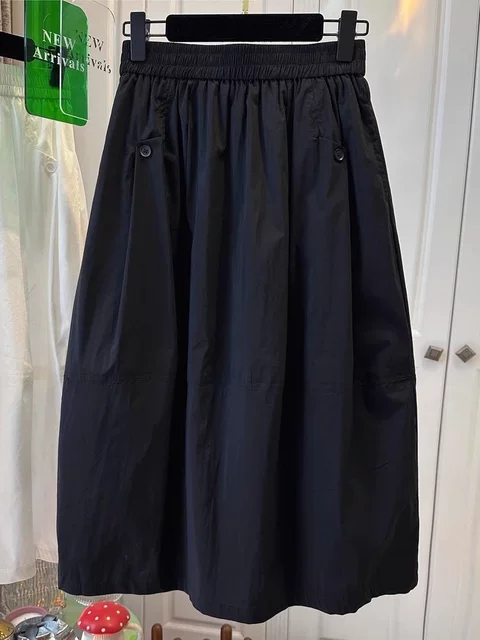Large size women's clothing 2025 summer new fat mm high waist slim skirt women's mid-length A-line skirt large umbrella skirt