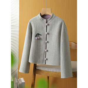 High luxury quality! Full wool double-sided woolen national style stand collar high-end short woolen coat for women J00404