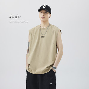 
FAFC cut-sleeved vest men's summer American fashion brand pure cotton loose casual basketball sports sleeveless T-shirt hive