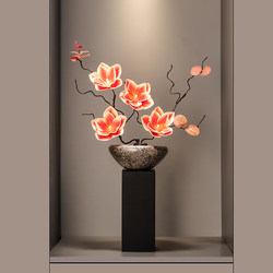Ceramic Vase Ornament with Artificial Magnolia Flowers for Living Room Decoration, Floral Arrangement for Tv Cabinet and Niche Decoration