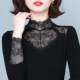 Lace bottoming shirt for women, fashionable and slim, black, versatile, mid-high collar, thin, spring, autumn and winter singles, long sleeves