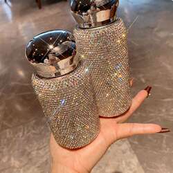 High-End Gift Mini Thermos Cup, Light Luxury Diamond-Encrusted 304 Stainless Steel Water Bottle, High Aesthetic Value, Trendy Pocket Cup