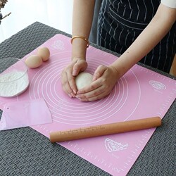 Rolling Pin Household Three-Piece Set with Silicone Mat, Thickened Baking Tools, Kitchen Supplies, Dough Mat, Non-Stick Board