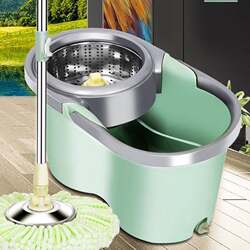 Thickened Wheeled Dual-Drive Mop Bucket with Rotating Stainless Steel Wringer for Home Use, Hands-Free Washing, Dual-Use for Dry and Wet Cleaning