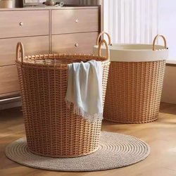 Dirty Clothes Basket, Rattan Woven, for Bathroom, High Aesthetic Value, Large Capacity Laundry Basket, Clothes Storage Basket, Household Clothes Basket