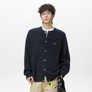 
SYP Japanese non-style autumn and winter cable tie round neck cardigan sweater for men and women with loose texture and soft waxy texture knitted sweater