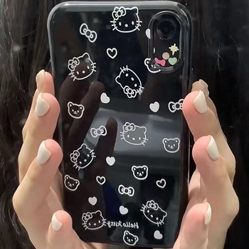
Cute sweet and cool kitty cat mobile phone case iPhone17 suitable for 12 Apple 16 promax soft 11 female 8p black X soft shell 15