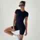 2024 women's summer new European and American street sports style solid color basic fitness round neck tight jumpsuits for women
