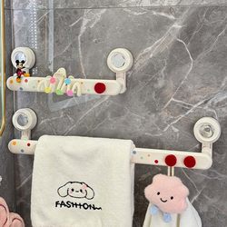 Suction Cup Towel Rack for Bathroom, No-Drill Strong Wall-Mounted Towel Rack, Bathroom Storage Rack, Cute Towel Bar Hook