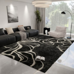 Modern Minimalist Living Room Carpet with Black Abstract Patterns, Light Luxury and High-End Feel, Sofa Coffee Table Rug, Home Floor Mat