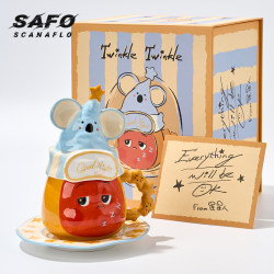 Safo Star People Cup Coffee Cup Mug with Lid Ceramic Birthday Gift for Girls, Boys, and Children Water Cup