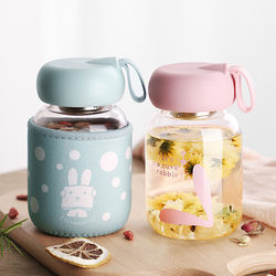 Internet-Famous High-Quality Heat-Resistant Glass Water Cup ins Cute High Borosilicate Glass Cup for Girls, Portable Flower Tea Cup