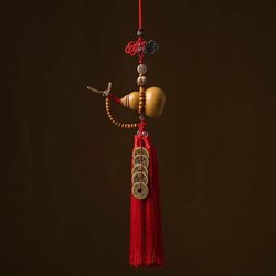 Handmade Woven Gourd Car Hanging Ornament for Rearview Mirror, Double-Color Tassel Gourd Pendant for Women