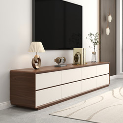 Nordic Simple Walnut-Colored Tv Cabinet and Coffee Table Set, Modern Living Room Floor-Standing Small Apartment Solid Wood Tv Cabinet