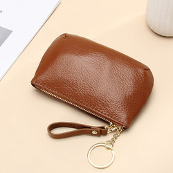 European and American Fashion Genuine Leather Key Case for Women, Simple Soft Leather Zipper Coin Purse, First Layer Cowhide Car Key Holder