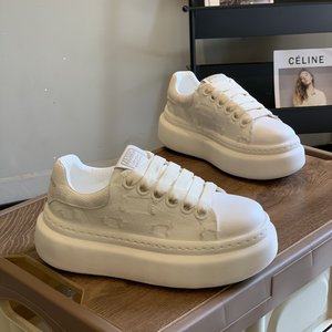 
High-height thick sole fashionable spliced round headboard shoes for women 2025 autumn new versatile canvas lace-up casual white shoes