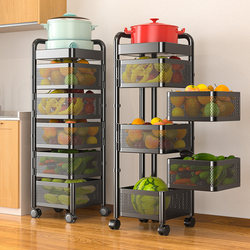 Four Seasons Muge Kitchen Vegetable Storage Rack Multi-Functional Mobile Rotating Basket for Fruits and Vegetables