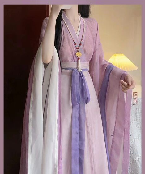 Original Hanfu Girl [Yanyu Ke] Wei, Jin, Southern and Northern Dynasties wide -sleeved large -sleeved eight -broken skirt Purple set spring model
