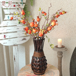 Creative Bamboo Woven Handmade Art Vase for Hot Pot Restaurant Tables, American Retro Country Style Entryway Table Flower Vessel