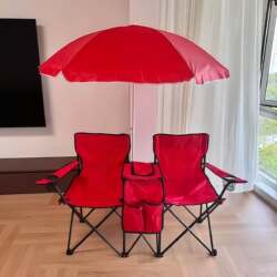 Outdoor Folding Chair Portable Sunshade Umbrella Set Red Leisure Chair Picnic Chair Sun Protection Ice Pack Double Chair