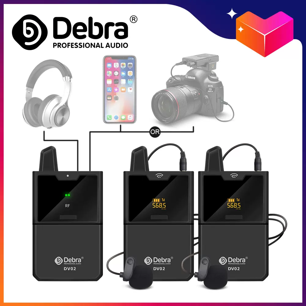 Debra DV01/02 UHF Wireless Lavalier Microphone Audio Monitor-Taobao