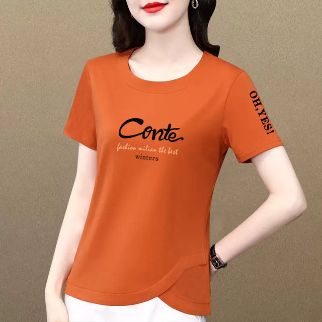 Pure cotton short-sleeved T-shirt for women's front shoulders 2025 summer new round neck versatile small top fashionable slim shirt
