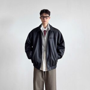 
SIIIEND American retro leather jacket men's autumn loose casual versatile lapel motorcycle jacket