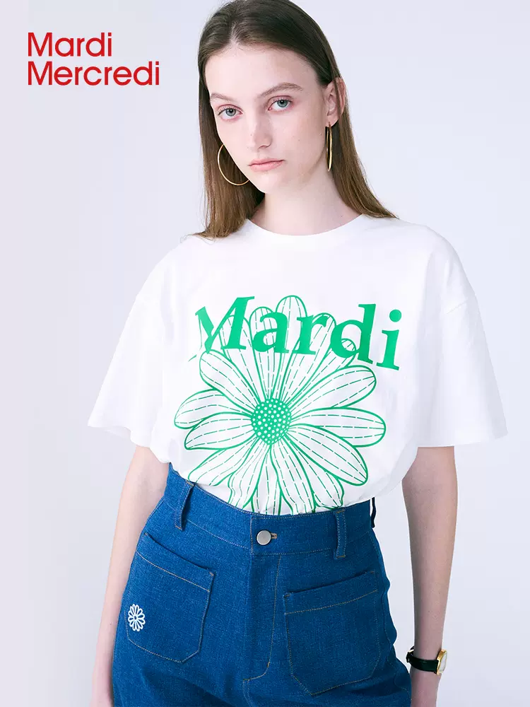 Mardi Mercredi 小雏菊字母印花 短袖T恤 下单折后￥269包邮