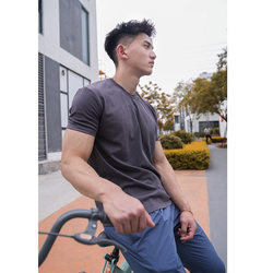 Vest up Sports T-Shirt for Men, Casual Fitness Round Neck, Large Cuffs, Breathable, Solid Color Short-Sleeve, Basketball, Running