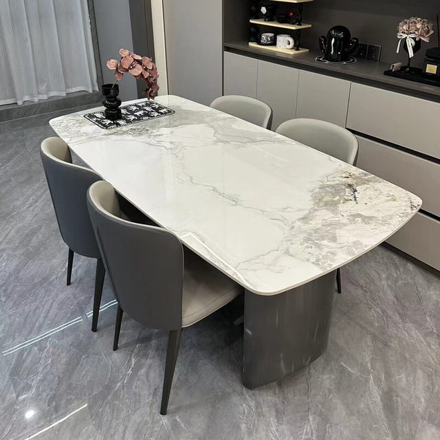 Italian minimalist shining stone plate stainless steel dining table modern simple household rectangular designer dining table and chair combination