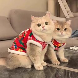 Cat Winter Clothes for New Year Celebrations, Northeast-Style Floral Jacket, Festive Outfit for Pets, Small Cat Fleece-Lined Warm Cotton Clothing