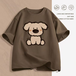 Brown Regular Fit Short-Sleeve Women's T-Shirt New Loose Women's Clothing Summer Wear Chic Top Niche T-Shirt Round Neck